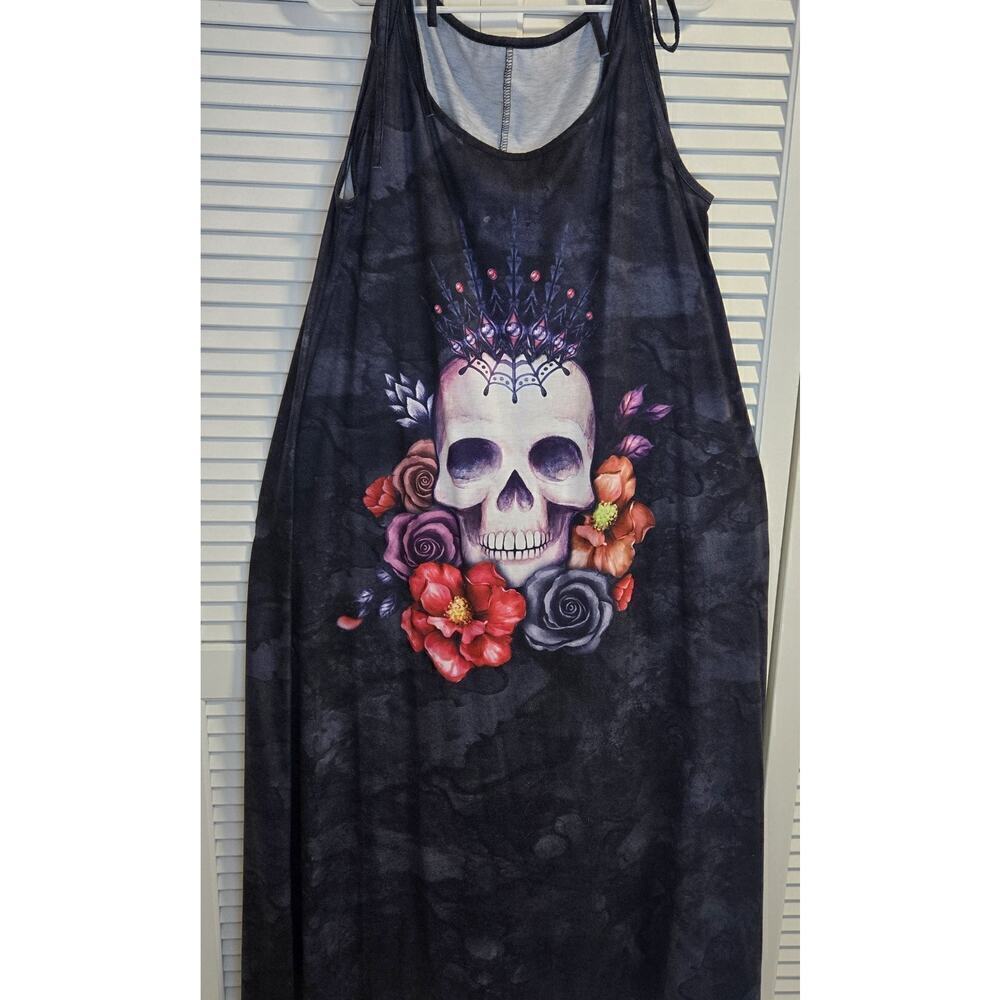 Candy Skull Muted Tie Dye 2XL PLUS Maxi Sun Dress Flowers PUNK HIPPIE GRUNGE